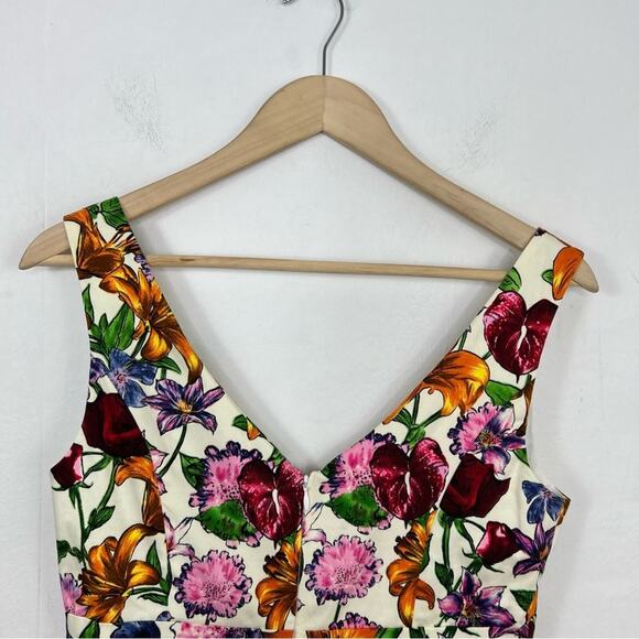 Chetta B Cream Floral V Neck Sleeveless Dress Size 8 - Picture 7 of 14